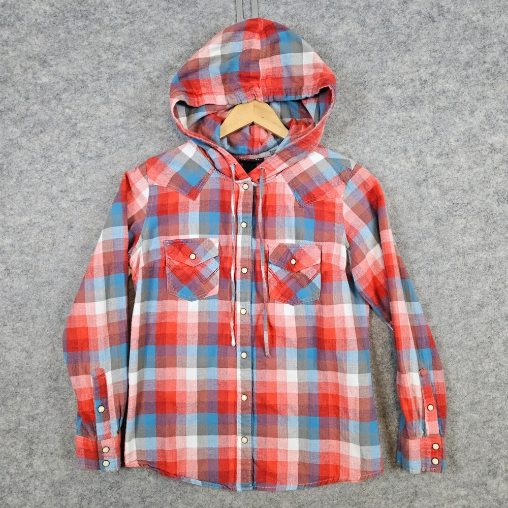 Wrangler Retro Women's Multicolor Checks‎ Size S Pearl Snap Hoodie 100% Cotton